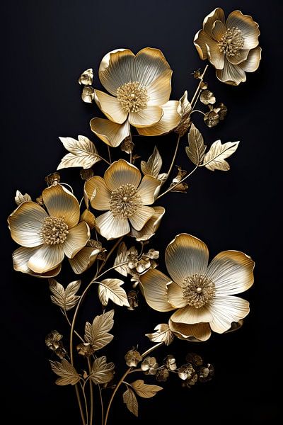 Golden flowers by Wall Wonder