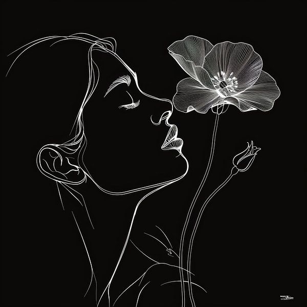 line drawing of a woman with a flower by Gelissen Artworks
