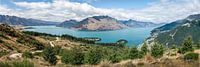 Panorama with Wakatipu Lake and Queenstown New Zealand