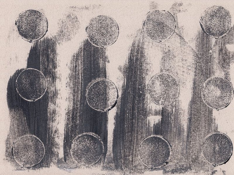 Moderne abstracte rustieke wabi-sabi kunst. Cirkels I. van Dina Dankers
