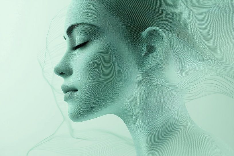Etherische Stilte Abstract Portret in Mintgroen van Eva Lee