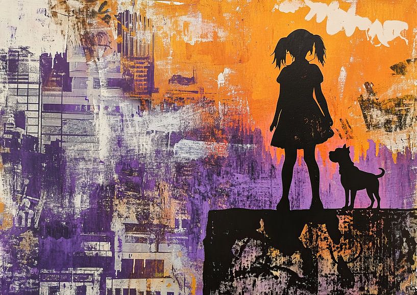 Girl with Dog City View by Eye catching paintings