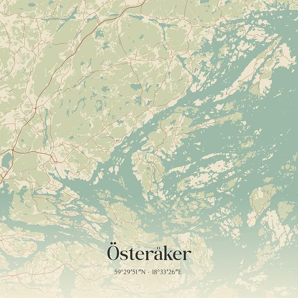 Alte Karte von Österåker, Schweden. von Ortsdrucke