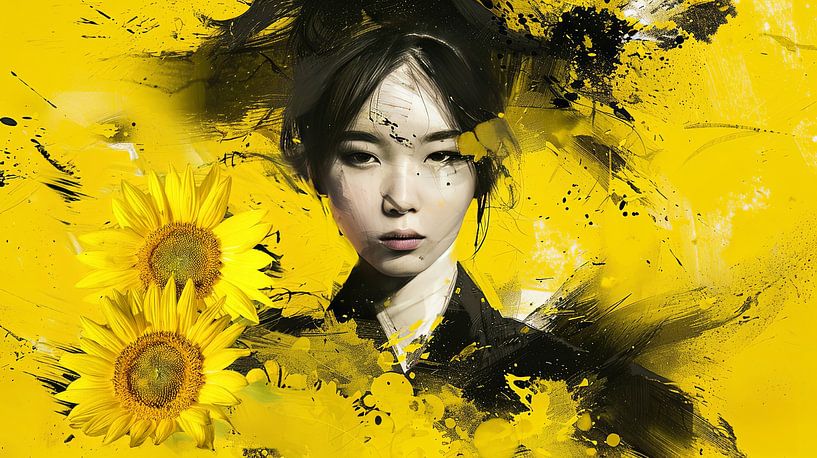 Japanerin mit gelben Blumen von Egon Zitter