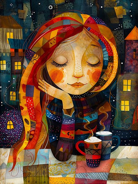 skurriles Mädchen trinkt Kaffee von haroulita