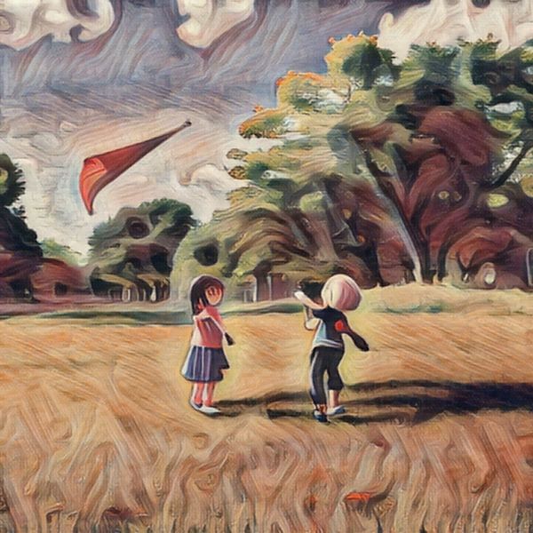 Fille et garçon faisant voler des cerfs-volants par Emiel de Lange