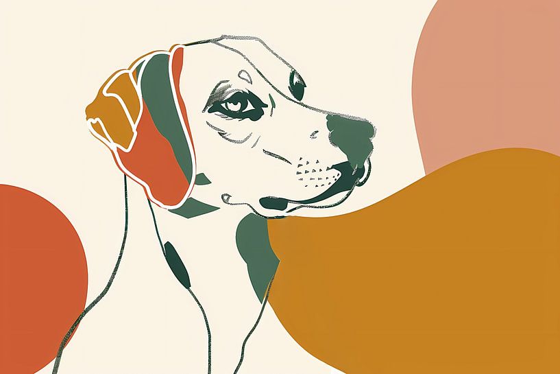 Abstrakte Strichzeichnung eines Hundes in Farbe von Art & Soul Creations