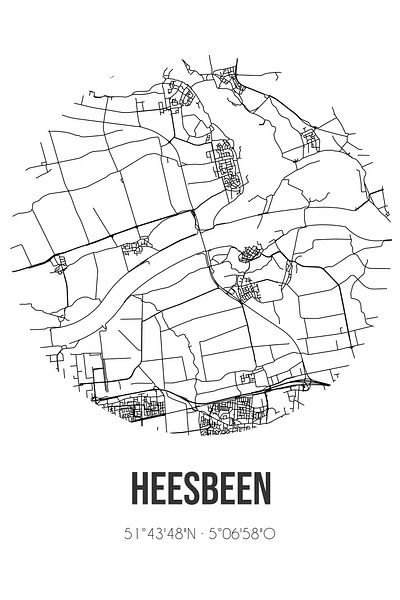 Heesbeen (Brabant septentrional) | Carte | Noir et blanc par Affiches de lieux