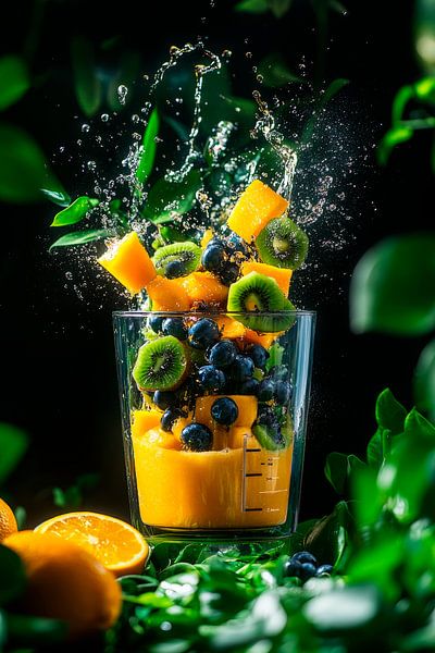 Fruitige explosie in de blender - Levendig groen van Poster Art Shop
