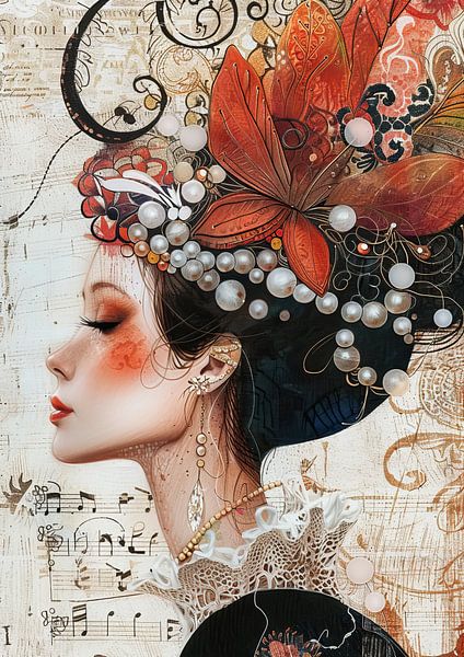 Weibliches Porträt | Symphonie Silhouette von Abstraktes Gemälde