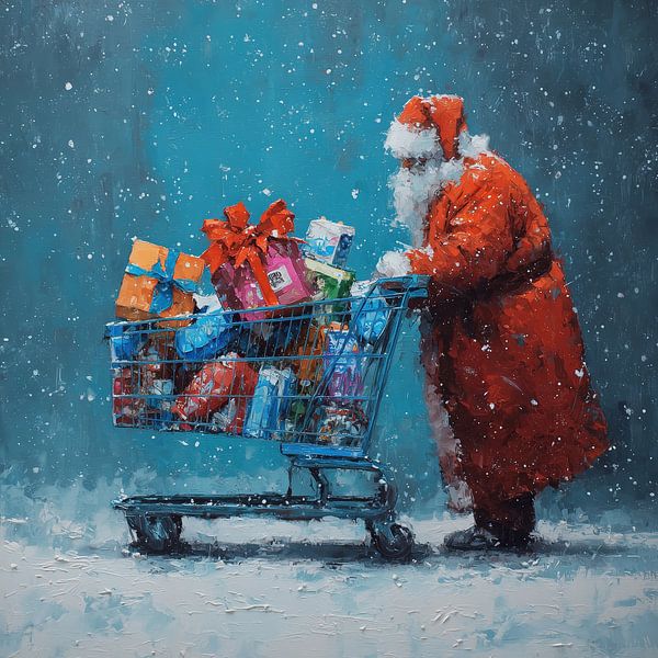 Father Christmas | Father Christmas Shopping Cart by ARTEO Paintings