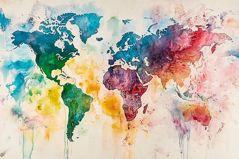 Bunte Weltkarte im Aquarellstil von Imperial Art House