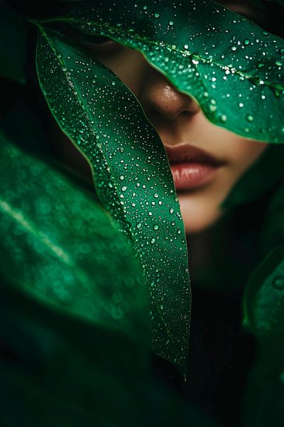 Rätselhafter Blick hinter Blättern von Poster Art Shop