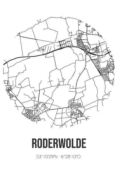 Roderwolde (Drenthe) | Landkaart | Zwart-wit van Stad & Wand