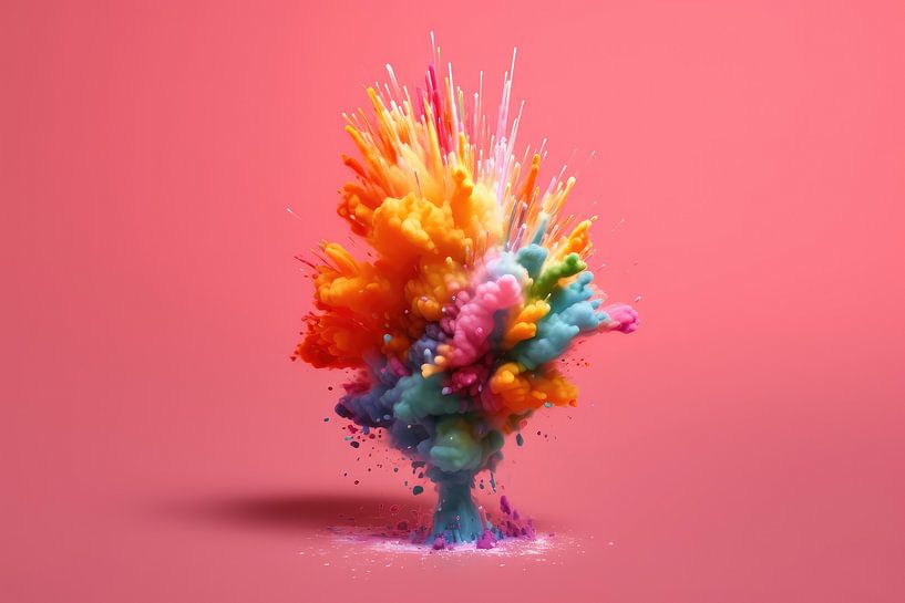 Colour Explosion with pink background by Digitale Schilderijen