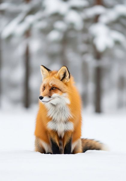 Renard roux assis dans une forêt enneigée par Markus Gann