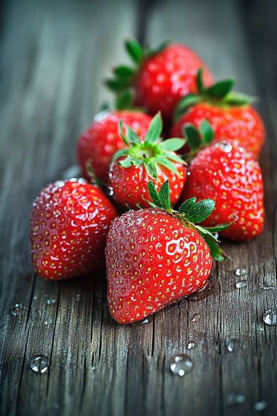 Juicy strawberries on a wooden base by Poster Art Shop