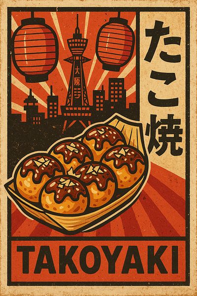 Retro Takoyaki Poster – Vintage Osaka Street Food Wall Art by Travel Shop