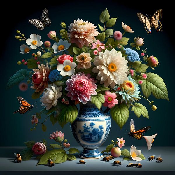 Dutch Elegance: Delft Florals with Butterflies by Sanne den Engelsman