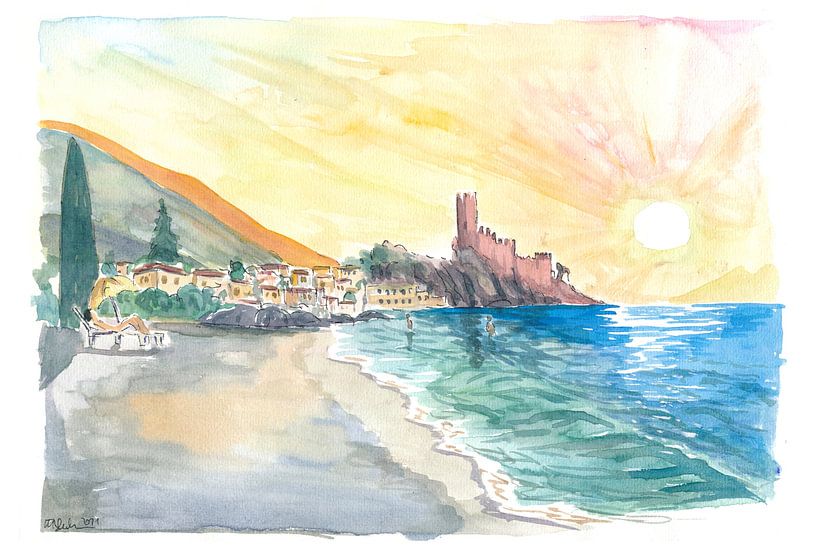 Entspannen am Strand von Malcesine am Gardasee bei Sonnenuntergang von Markus Bleichner