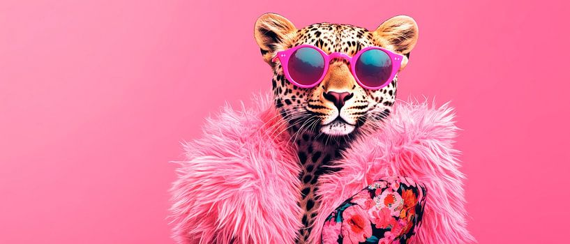 Leopard im bunten Outfit mit Sonnenbrille von Poster Art Shop