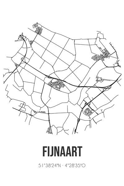 Fijnaart (Noord-Brabant) | Map | Black and white by Prints of Place