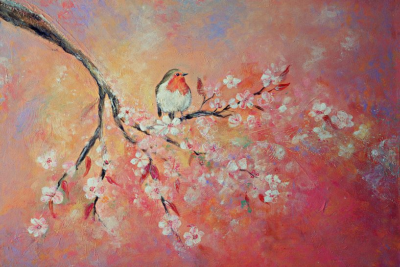 spring blossom with robin by Els Fonteine