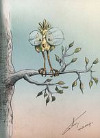 Lief schattig vogeltje met enorme bril