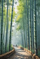 Murmures du bambou : Peinture à l'huile du bosquet d'Arashiyama