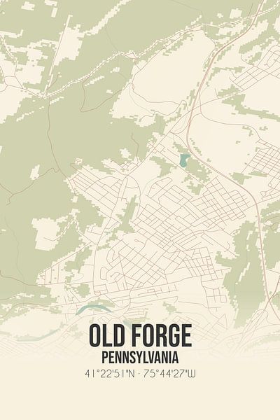 Alte Karte von Old Forge (Pennsylvania), USA. von Ortsdrucke