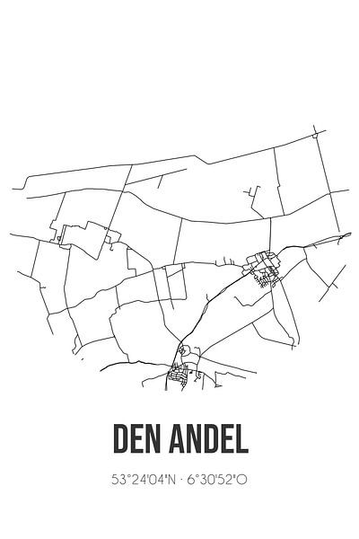 Den Andel (Groningen) | Karte | Schwarz und weiß von Ortsdrucke