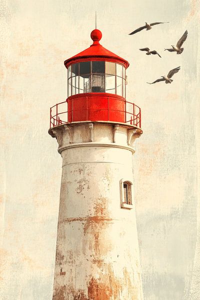 Leuchtturm und Vögel von Poster Art Shop