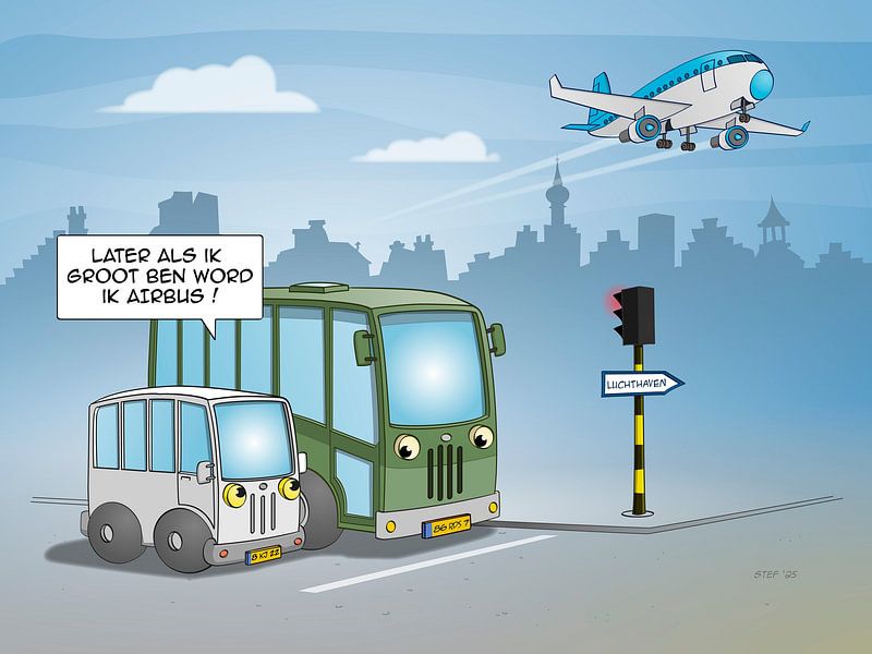 Caricature ; Plus tard, quand je serai grand, je deviendrai un airbus. par Galerie Ringoot