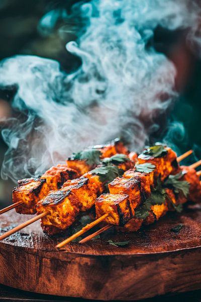 Smoky barbecue skewers with fresh herbs by Poster Art Shop