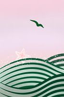 Vagues abstraites en vert et rose 1