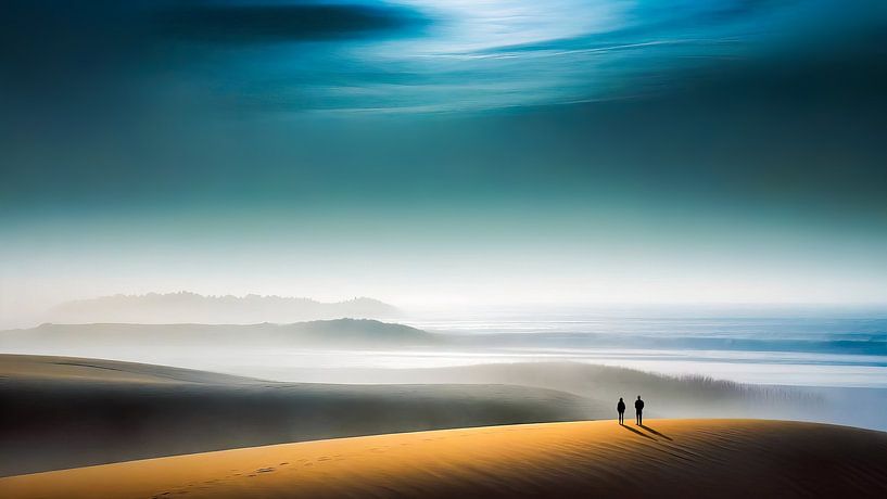 Two viewers in front of Kuestenlandschaft-01a by Rautenberg Digital Art Maritim