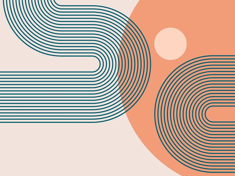 Modern Abstrakt Japandi Geometrisch Linie Kurve Sonne von Mad Dog Art