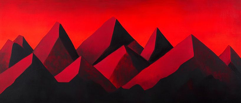 Rote Bergsilhouette – Abstrakt und Dramatisch von Poster Art Shop