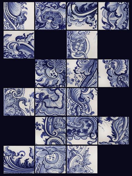 Bleu nuit et bleu delft, mélange de fragments de tableau de carreaux Rijksmuseum par Mijke Konijn
