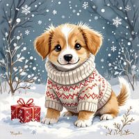 Weihnachtshündchen im Schnee