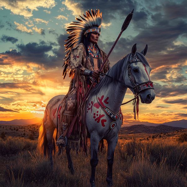 Guerriers de la prairie au coucher du soleil par Poster Art Shop