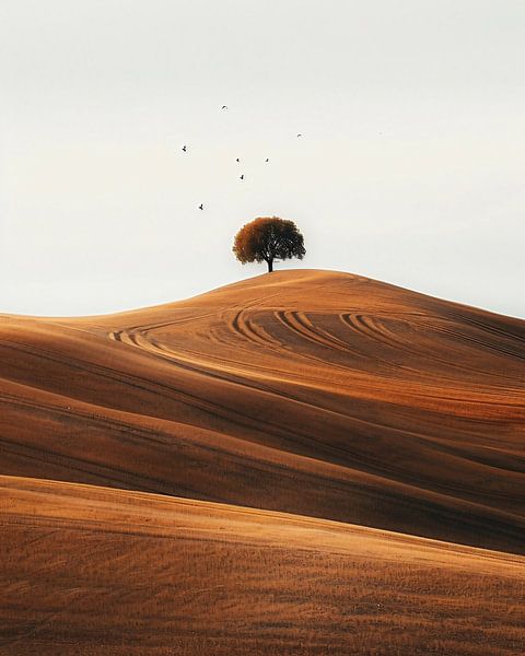 Minimalistischer Baum im Feld von fernlichtsicht