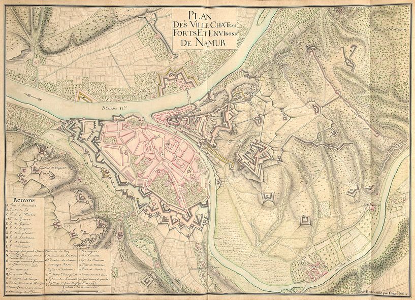 Old map of the city of Namur from around 1710. by Gert Hilbink