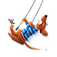 Dackel Tobie liebt das Schaukeln - weisse Version