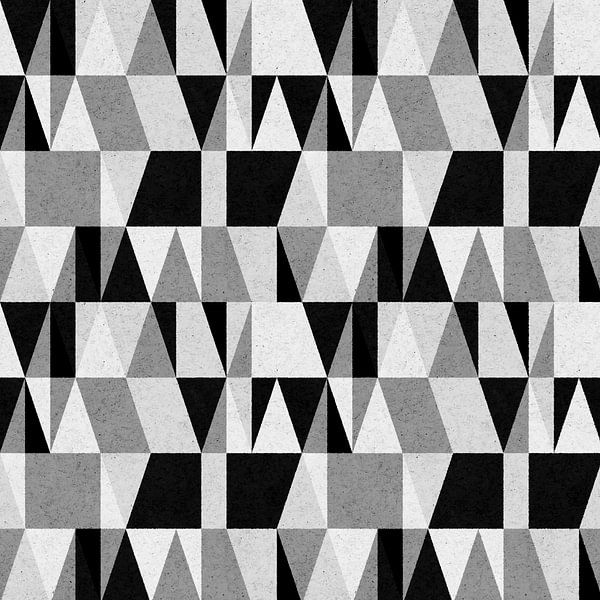 Abstrakte Dreiecke in warmem Grau, Schwarz und Off-White. Moderne geometrische Illustration. von Dina Dankers