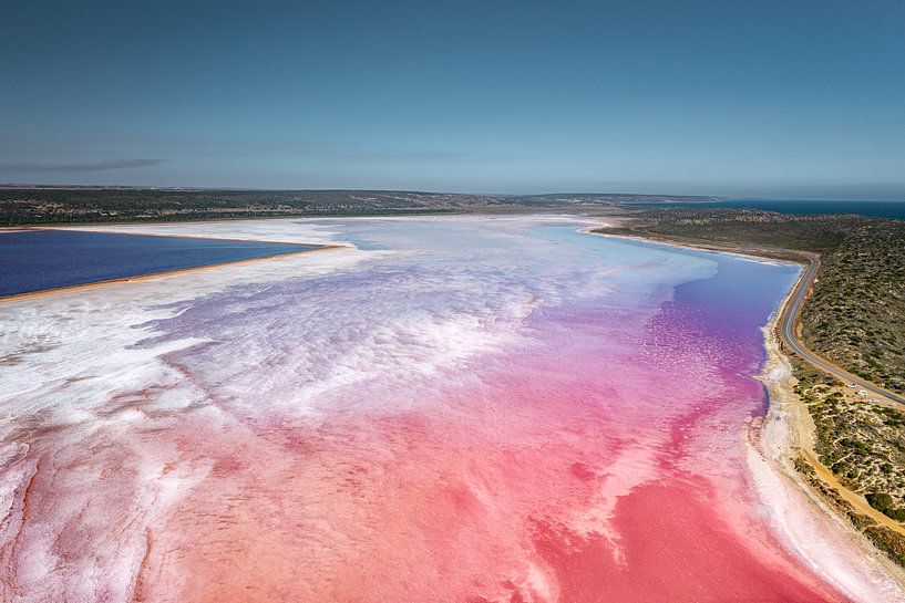 Vue aérienne d'un lac salé aux couleurs vives par Heiko Meier