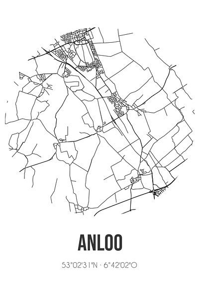 Anloo (Drenthe) | Karte | Schwarz und Weiß von Ortsdrucke