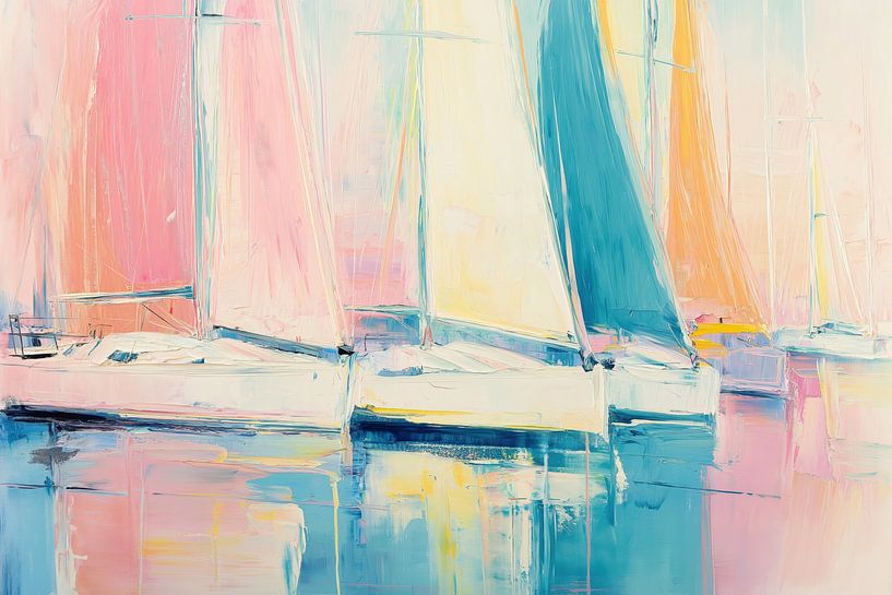 Segelboote abstrakt in Pastellfarben von Bert Nijholt