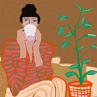 Frau trinkt Kaffee, Frau sitzt