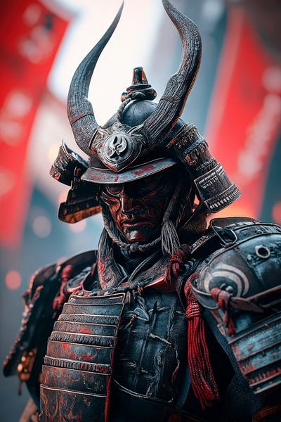Samurai-Rüstung mit Hornhelm – Dramatisch von Poster Art Shop
